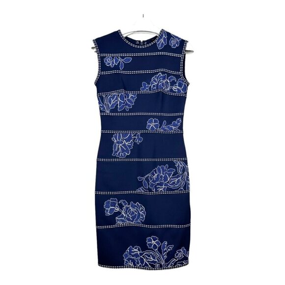 Tadashi Shoji Kitami Embroidered Sleeveless Shift Dress Blue - Picture 2 of 12
